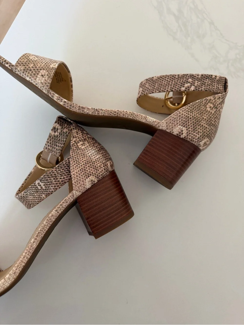 Michael Kors Beige Snake-Print Ankle Strap Sandals